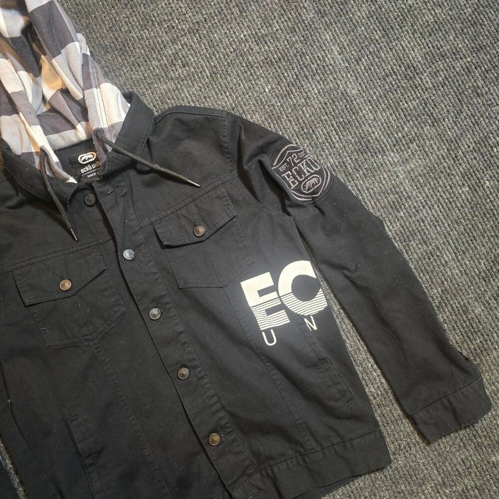 Ecko Unltd black denim jacket with hood Size M - Picture 3 of 5
